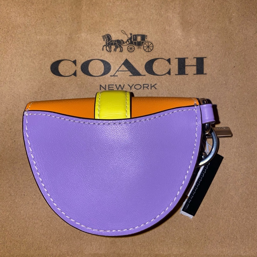 Coach 💜🧡💛 Mini Saddle Bag Charm In Colorblock New - Picture 2 of 5